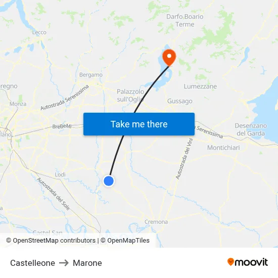 Castelleone to Marone map