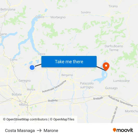 Costa Masnaga to Marone map