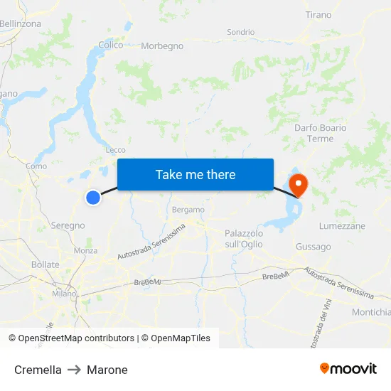 Cremella to Marone map
