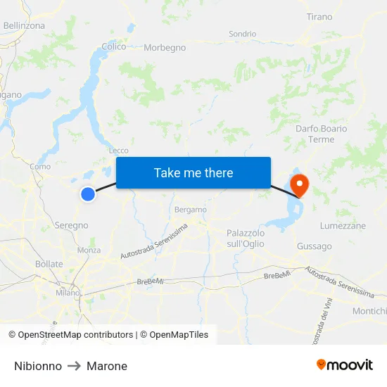 Nibionno to Marone map