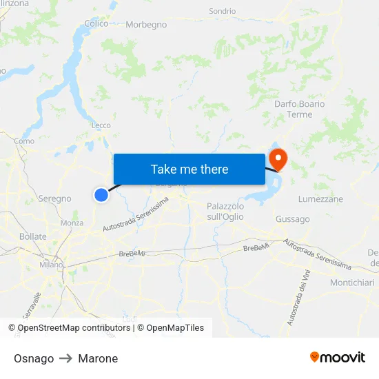 Osnago to Marone map