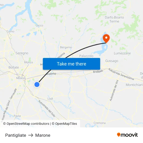 Pantigliate to Marone map