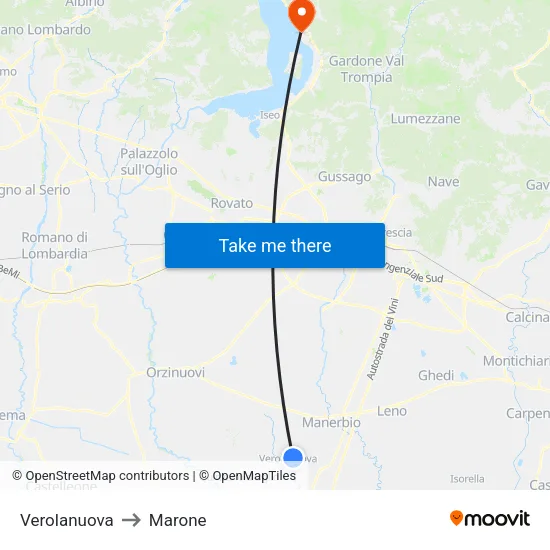 Verolanuova to Marone map