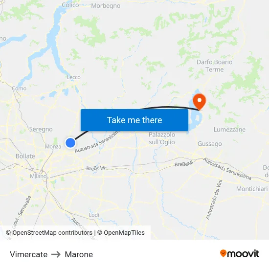 Vimercate to Marone map