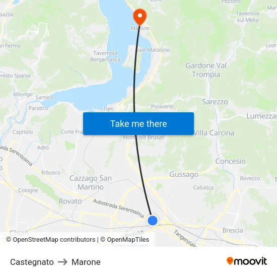 Castegnato to Marone map