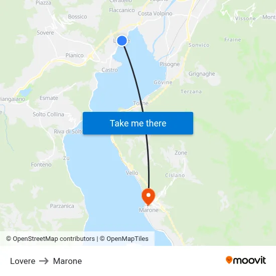 Lovere to Marone map