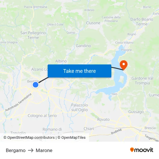 Bergamo to Marone map