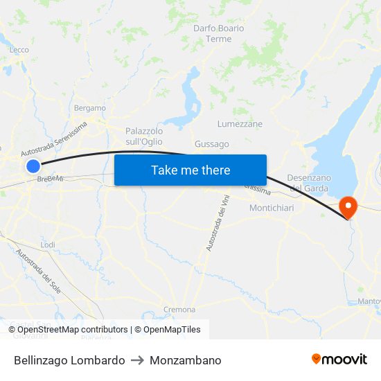 Bellinzago Lombardo to Monzambano map