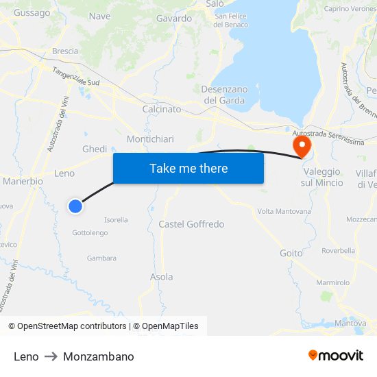 Leno to Monzambano map