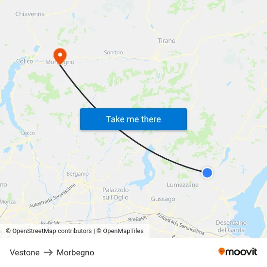 Vestone to Morbegno map