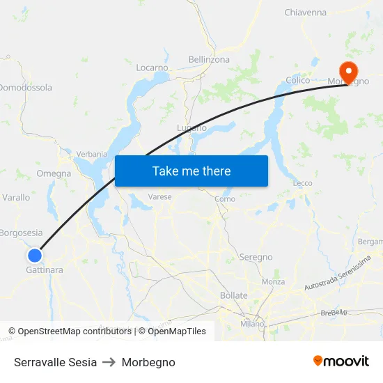 Serravalle Sesia to Morbegno map