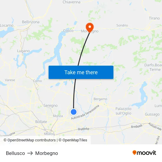 Bellusco to Morbegno map