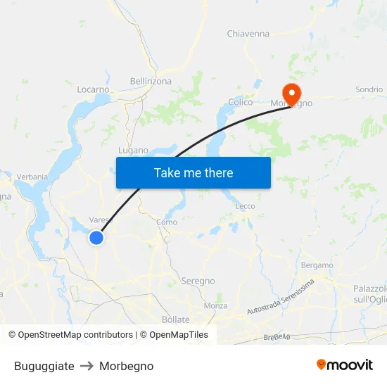 Buguggiate to Morbegno map