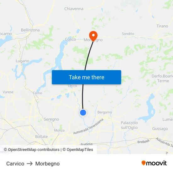 Carvico to Morbegno map