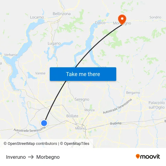 Inveruno to Morbegno map