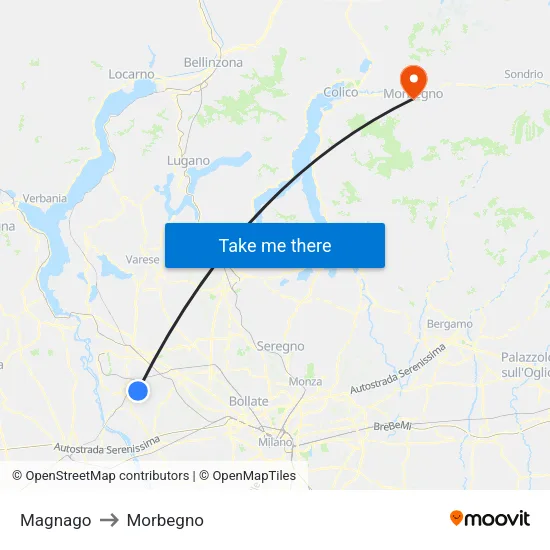 Magnago to Morbegno map