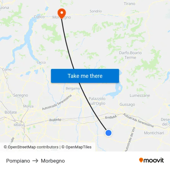Pompiano to Morbegno map
