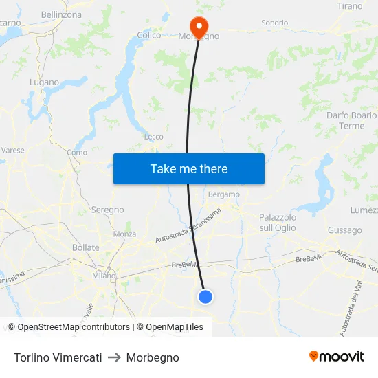 Torlino Vimercati to Morbegno map