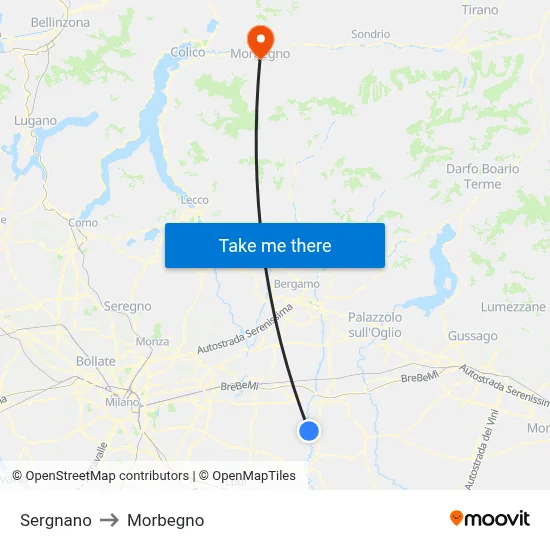 Sergnano to Morbegno map