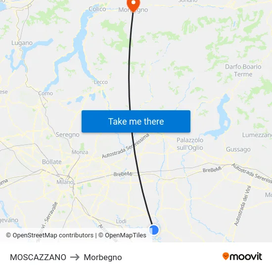 Moscazzano to Morbegno map