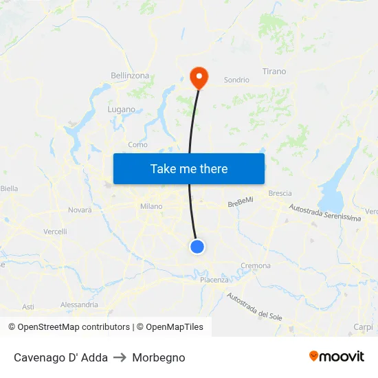 Cavenago D' Adda to Morbegno map