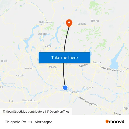 Chignolo Po to Morbegno map