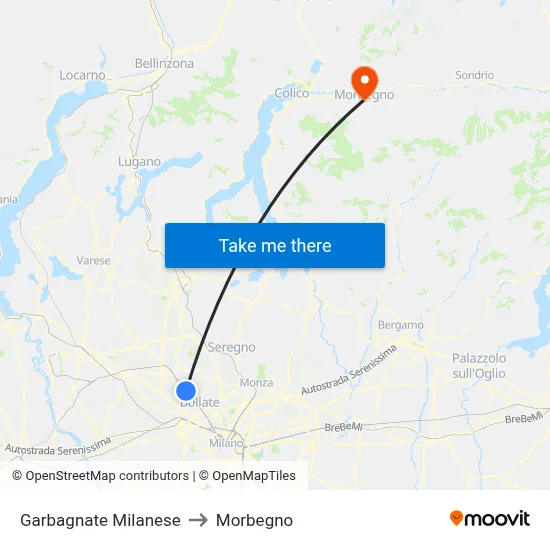 Garbagnate Milanese to Morbegno map