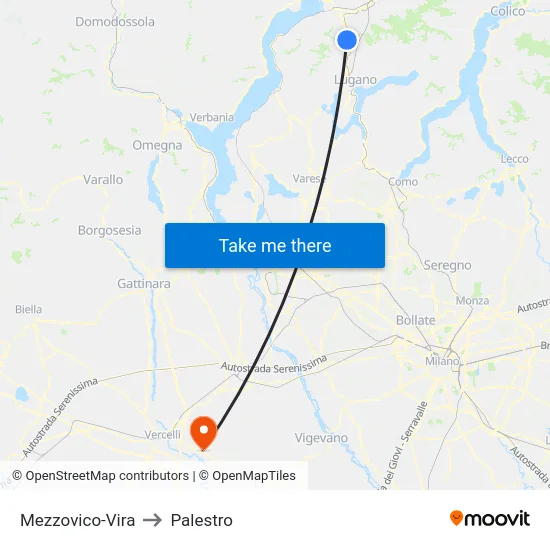 Mezzovico-Vira to Palestro map
