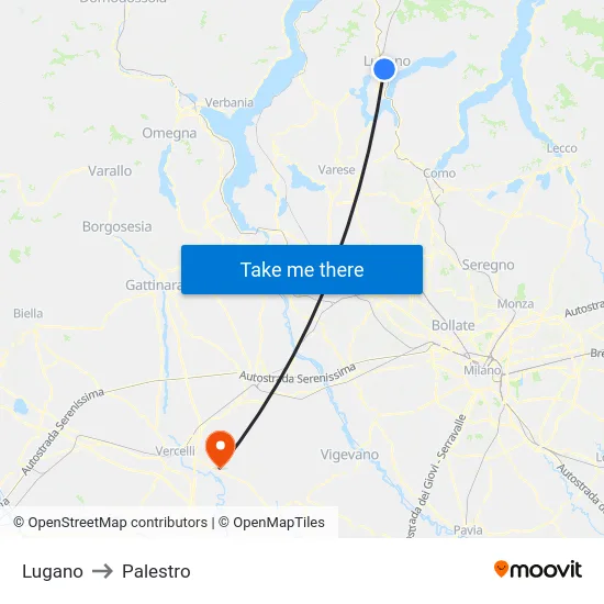 Lugano to Palestro map