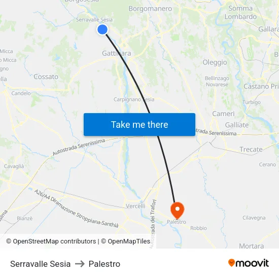 Serravalle Sesia to Palestro map