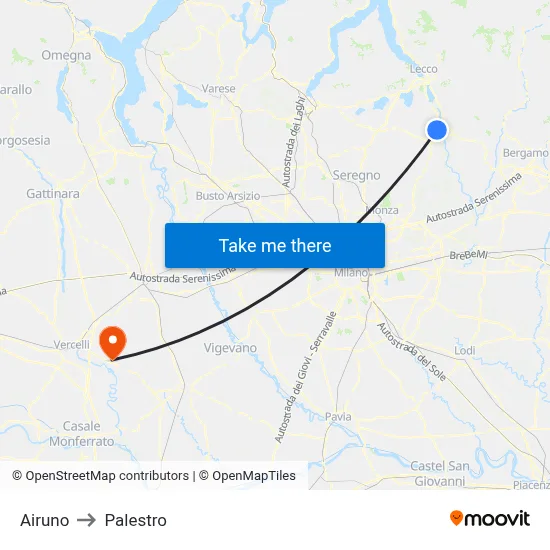 Airuno to Palestro map