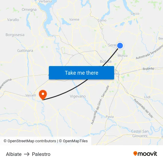 Albiate to Palestro map