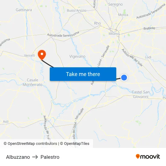Albuzzano to Palestro map