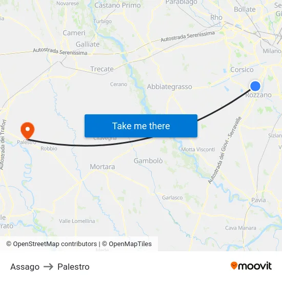 Assago to Palestro map