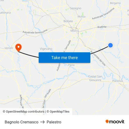 Bagnolo Cremasco to Palestro map