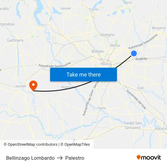 Bellinzago Lombardo to Palestro map
