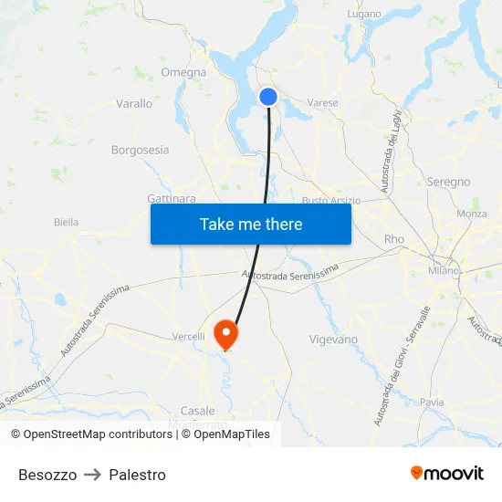 Besozzo to Palestro map