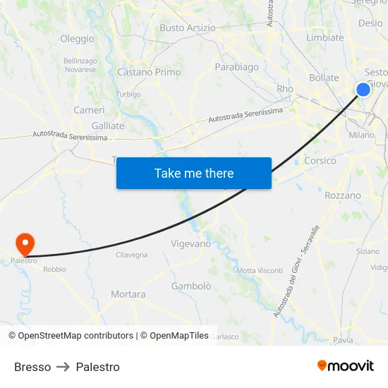 Bresso to Palestro map