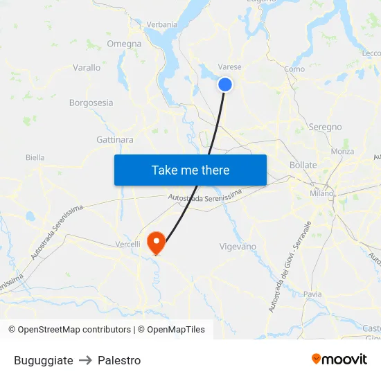 Buguggiate to Palestro map