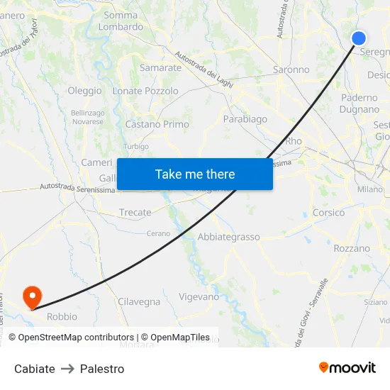 Cabiate to Palestro map