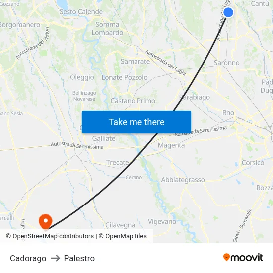 Cadorago to Palestro map
