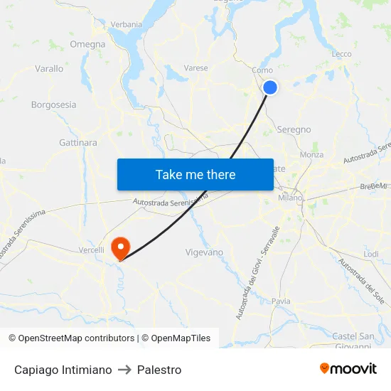 Capiago Intimiano to Palestro map