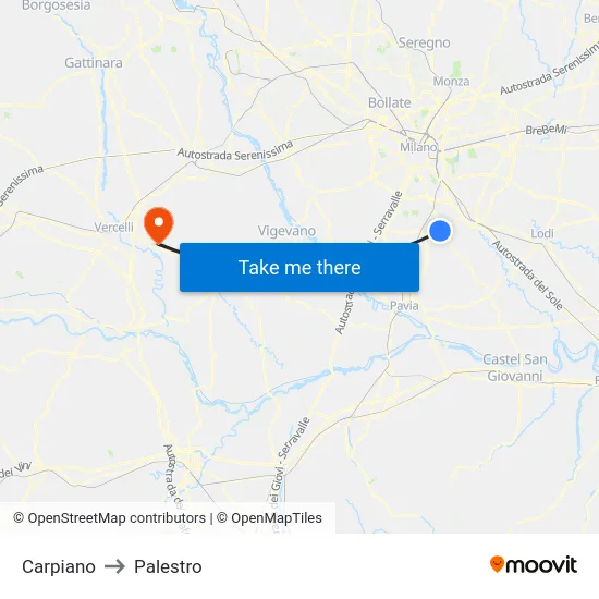 Carpiano to Palestro map