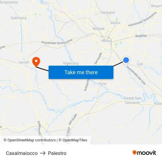Casalmaiocco to Palestro map