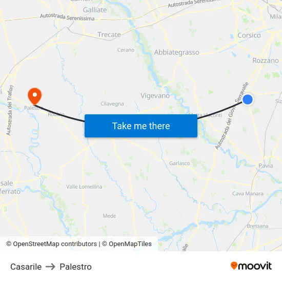 Casarile to Palestro map