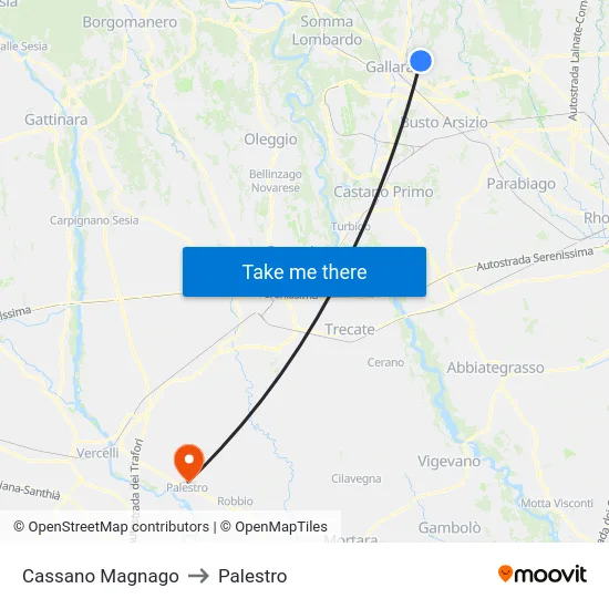 Cassano Magnago to Palestro map