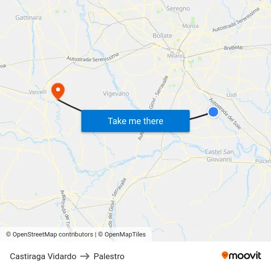 Castiraga Vidardo to Palestro map