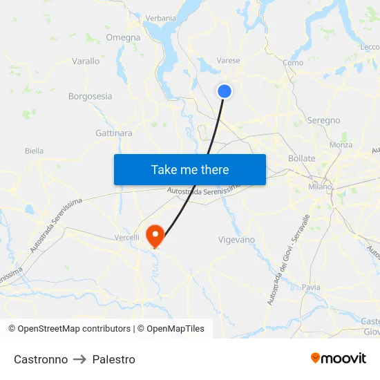 Castronno to Palestro map