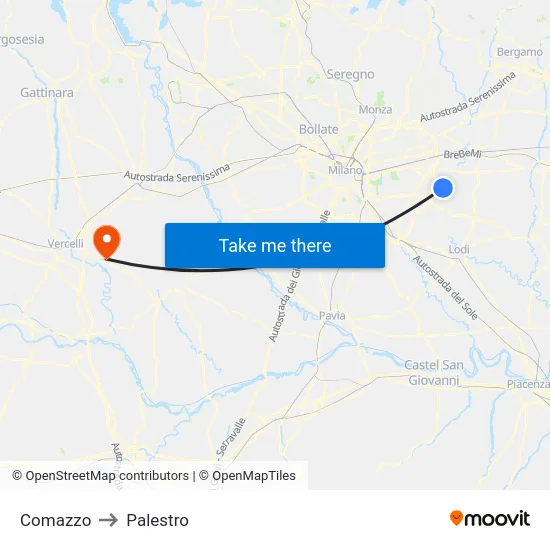 Comazzo to Palestro map