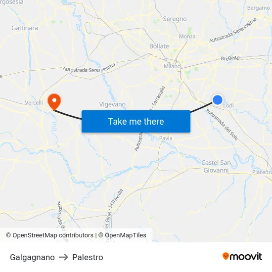 Galgagnano to Palestro map